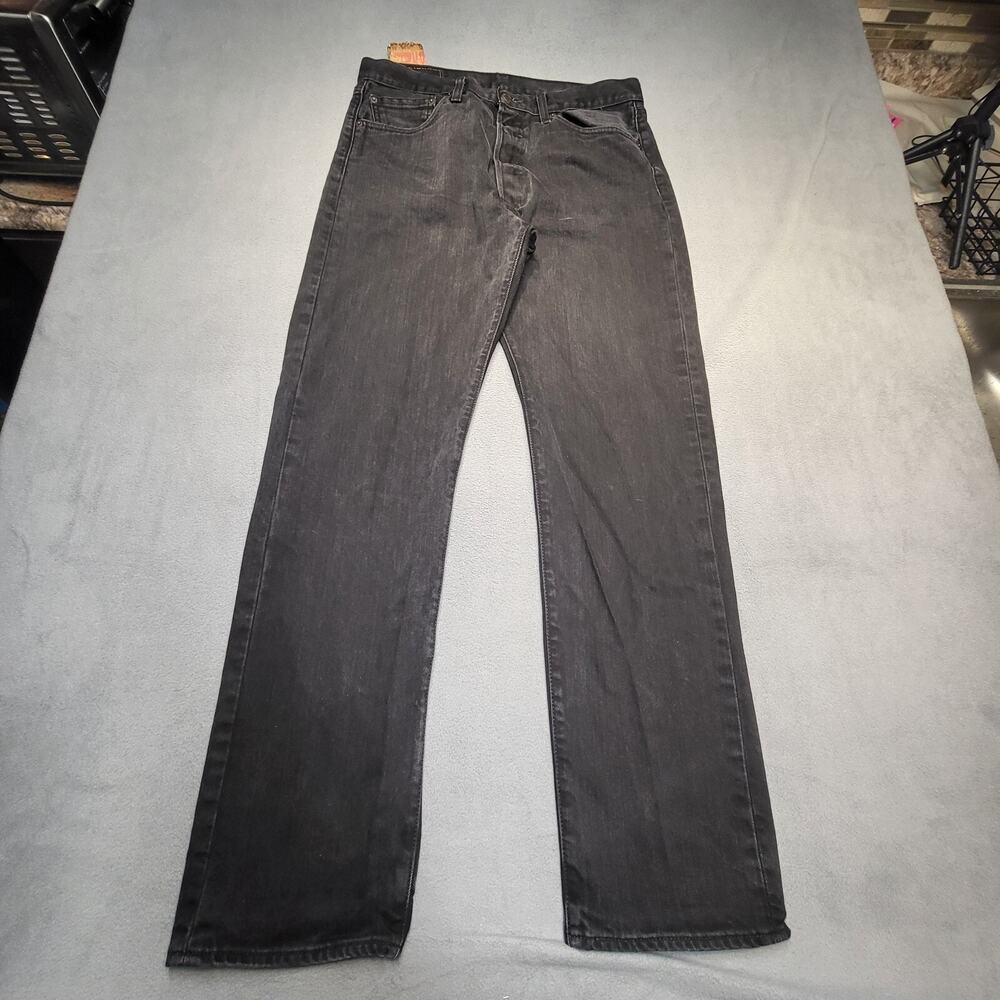 Levis‎ 501 Jeans Mens 34x33 Black Denim Straight Leg Distressed Button Fly